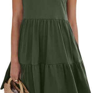 Women's Summer V Neck Tank Dress Flowy A Line Pockets Casual Mini